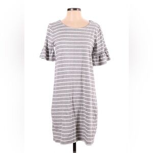 J. CREW Grey & White Stripe Dress | Size Small | Bell Ruffle Sleeves